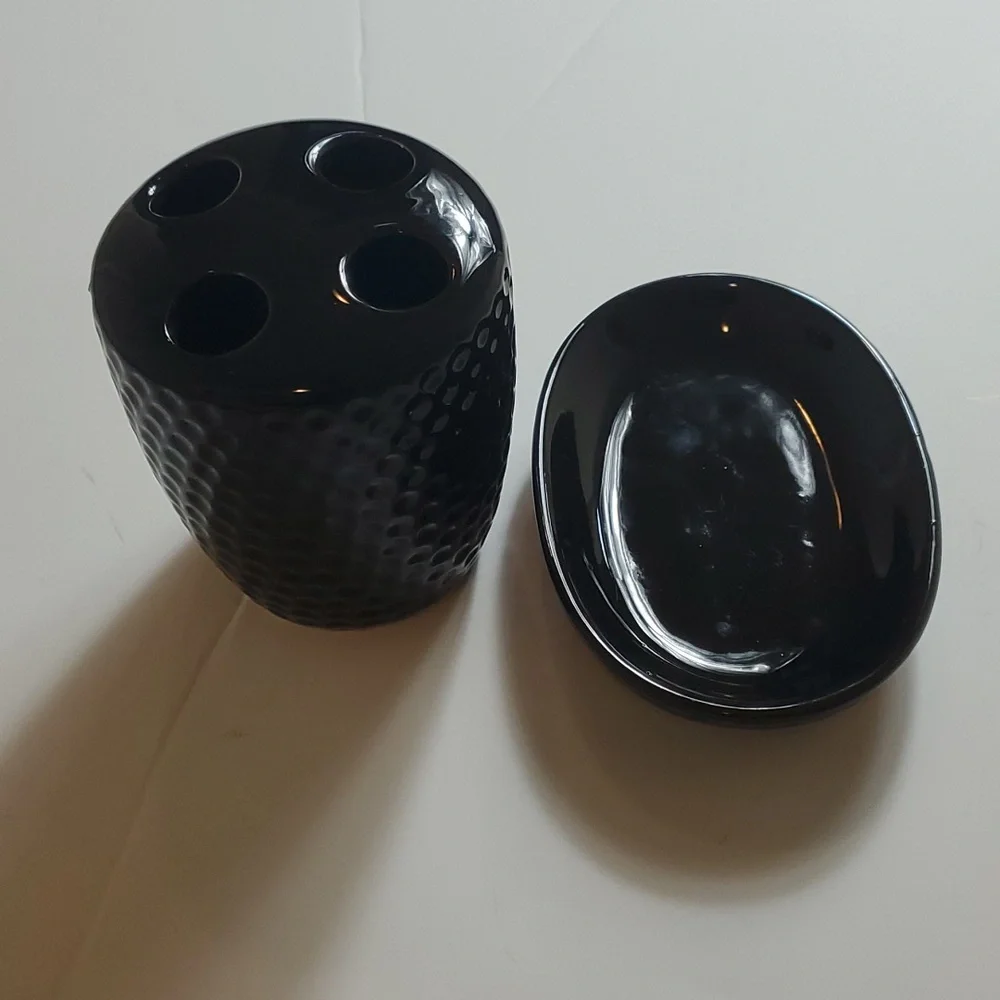 Black toothbrush holder and soap dish set